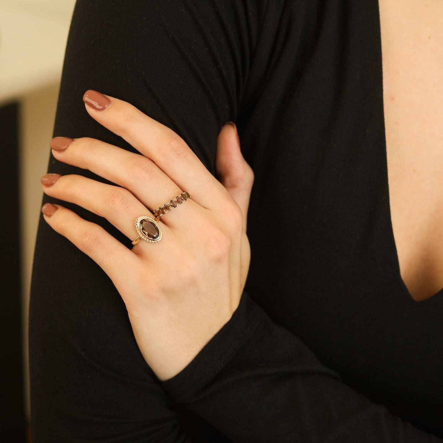 Vintage Luna Smoky Quartz | 14K Gold